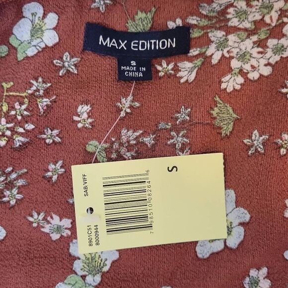 Max Edition Brown Floral Ruffle Wrap Midi Dress Size S - Picture 3 of 6
